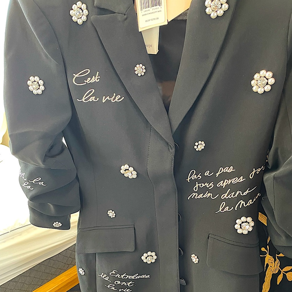 COPY - Black, brand new beautiful bling Cinq a Sept Pearled long jacket/dress